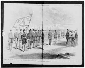 Mrs Pickens reviews troops at Fort Moultrie February 1861