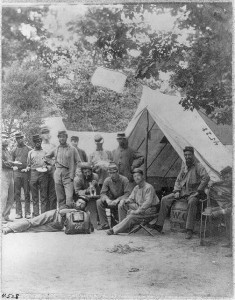 Group of 8th New York State Militia in front of tent, Arlington, Virginia, June 1861