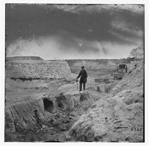 Yorktown, Virginia (vicinity). Fortifications. The ditch, dug by Cornwallis in 1781 was deepened by Gen. Magruder in 1862 (1862; LOC - LC-DIG-cwpb-01594)