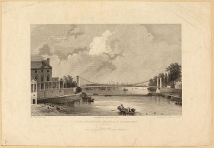 New suspension bridge at Fairmount, Philadelphia, constructed by Charles Ellet Jr., C.E. (ca. 1842; LOC - LC-DIG-ppmsca-11610)