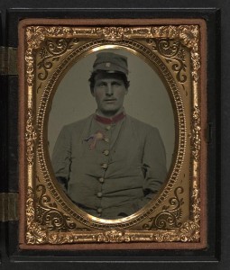 Unidentified soldier in Confederate artillery jacket with secession badge and artillery forage hat (between 1861 and 186; LOC - LC-DIG-ppmsca-37168)