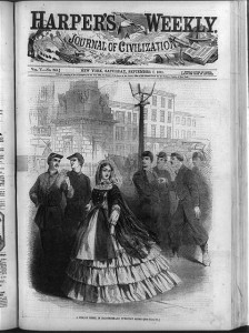 A female rebel in Baltimore - an everyday scene (Harper's Weekly, (1861 Sept. 7); LOC - LC-USZ62-87801)