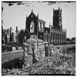 Charleston, S.C. Roman Catholic Cathedral of St. John and St. Finbar (Broad and Legare Streets) destroyed in the fire of December 1861 (Aporil 1865; LOC: LC-DIG-cwpb-03041)