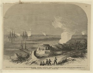 Federal Vessels Driving Back the Iron-Plated Rebel Steamer Yorktown, which Attempted to Run the Blockade, Near Newport News (New York Illustrated News, 30 September 1861;LOC: LC-DIG-ppmsca-22590)