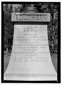 DETAIL OF INSCRIPTION ON CONFEDERATE SOLDIER MONUMENT, "THE LOOKOUT." VIEW TO WEST. - Confederate Stockade Cemetery, Johnson's Island, Sandusky, Erie County, OH (2006; LOC: HALS OH-1-10)