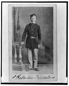 2nd Lieutenant Valentine Koehler, Union officer in the 32nd Indiana Regiment, full-length portrait, standing, facing front (between 1861 and 1865; LOC: LC-USZ62-129668)