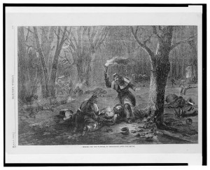 Seeking for the wounded, by torch-light, after the battle (Harper's Weekly, v. 6, no. 271 (1862 March 8), p. 149; LOC: LC-USZ62-133797)