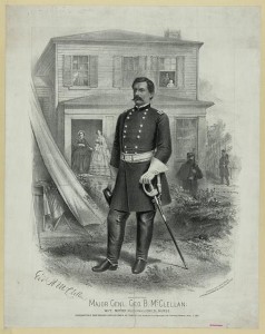 Major Gen'l. Geo. B. McClellan, wife, mother (Mrs. Gen. Marcy), child, nurse, headquarters at Camp Seminary, near Alexandria Va., taken at the moment of embarking for Fortress Monroe, April 3, 1862 (Boston : Conlin Portrait Co., c1892; LOC: LC-DIG-pga-00527)