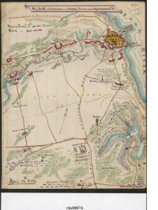 Robert Knox Sneden's April 12, 1862 map at Yorktown (gvhs01 vhs00074 http://hdl.loc.gov/loc.ndlpcoop/gvhs01.vhs00074 )
