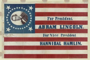 For president, Abram Lincoln. For vice president, Hannibal Hamlin (c1860; LOC: LC-DIG-pga-01637)