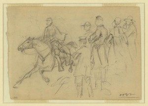 The C. de Paris riding into Yorktown with the first clear account of affairs at Williamsburg (by Alfred R. Waud, 1862 May 5; LOC: LC-DIG-ppmsca-20388) The C. de Paris riding into Yorktown with the first clear account of affairs at Williamsburg (by Alfred R. Waud, 1862 May 5; LOC: LC-DIG-ppmsca-20388)