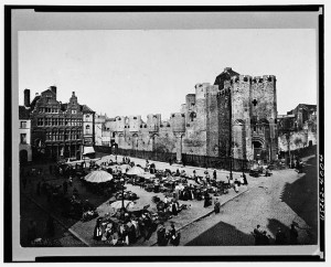 Market square by the Chateau des Comtes in Ghent, Belgium (1890; LOC: LC-USZ62-4004)