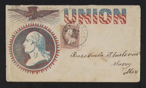 Civil War envelope showing eagle above portrait of George Washington with message "Union" (between 1861 and 1865; LOC: LC-DIG-ppmsca-31717)