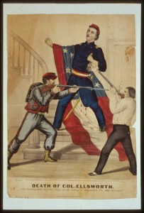 Death of Col. Ellsworth After hauling down the rebel flag, at the taking of Alexandria, Va., May 24th 1861 (Pub. by Currier & Ives, c1861; LOC: LC-USZC2-223)