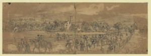 Sharpsburg citizens leaving for fear of the Rebels (1862 September 15 by Alfred R. Waud published in the October 11, 1862 issue of Harper's Weekly; LOC: LC-DIG-ppmsca-21125)