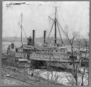 Federal flag-of-truce boat NEW YORK, at Aikens Landing, waiting for exchanged prisoners (photographed between 1860 and 1865, printed later; LOC: LC-USZ62-49361)