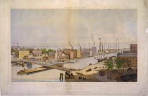 View of Rush St. bridge & c. from Nortons Block River St. E. Whitefield's views of Chicago (Publ. by E. Whitefield at Rufus Blanchard's, c1861; LOC: LC-USZC4-2334)