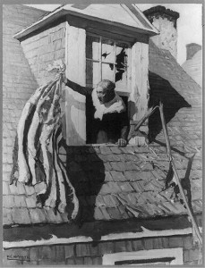 Barbara Fritchie waving tattered U.S. flag from window. Frederick, Md., Sept. 1862 (c1922; LOC: LC-USZ62-57781)