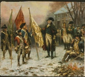 Washington inspecting the captured colors after the battle of Trenton (by Percy Moran, c1914 Aug. 10; LOC: LC-USZC4-11107)