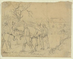 Bringing the wounded into Fredericksburg in the afternoon--of Saturday (by Arthur Lumley,  1862 ca. December; LOC: LC-DIG-ppmsca-20785)