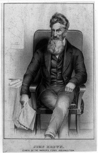 John Brown, three-quarter length portrait, facing left, holding New York Tribune (1859?; LOC: LC-USZ62-89569)