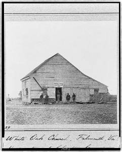White Oak Church, Falmouth, Va.--Headquarters of Christian Commission (photographed between 1861 and 1865, printed later; LOC: LC-USZ62-119121)