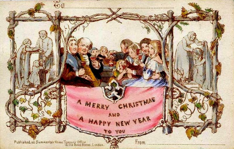 The world's first commercially produced Christmas card, designed by John Callcott Horsley for Henry Cole (1846)