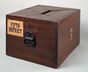 A wooden ballot box used in the northeastern United States circa 1870. (Smithsonian Institute)