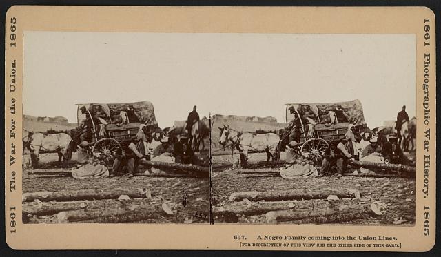 A Negro family coming into the Union lines (1863 Jan. 1, (printed later); LOC: LC-DIG-stereo-1s02761)