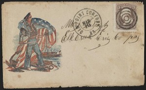 Civil War envelope showing sailor standing on anchor and holding sword, rope, and American flag (between 1861 and 1865; LOC: LC-DIG-ppmsca-31960)
