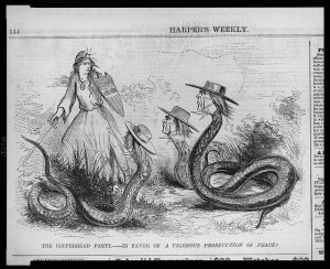 The copperhead party - in favor of a vigorous prosecution of peace! (arper's weekly, v. 7, no. 322 (1863 February 28), p. 144; LOC: LC-USZ62-132749 )