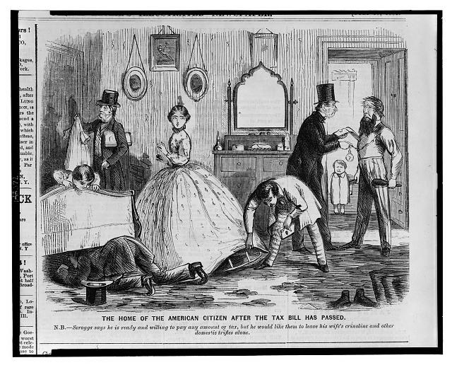 The home of the American citizen after the tax bill has passed (Frank Leslie's illustrated newspaper, v. 14, no. 355 (1862 July 19), p. 272; LOC: LC-USZ62-133072)