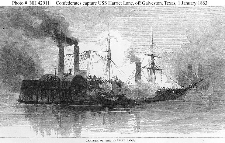 Capture of USS Harriet Lane, 1 January 1863 (U.S. Naval Historical Center Photograph; http://www.history.navy.mil/photos/sh-usn/usnsh-h/har-ln-k.htm)