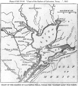 "Chart of the Harbor of Galveston, Texas, where the 'Harriet Lane' was Taken." (U.S. Naval Historical Center Photograph; http://www.history.navy.mil/photos/sh-usn/usnsh-h/har-ln-k.htm)