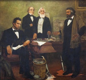 "Frederick Douglass appealing to President Lincoln and his cabinet to enlist Negroes," mural by William Edouard Scott, at the Recorder of Deeds building, built in 1943. 515 D St., NW, Washington, D.C. (photo by Carol M. Highsmith, 2010; LOC: LC-DIG-highsm-09902)