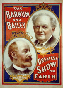 The Barnum & Bailey Greatest Show on Earth. [Portraits of P.T. Barnum [and] J.A. Bailey ( New York, Cincinnati : Strobridge & Co., Lith., 1897; LOC:  LC-USZC4-921)