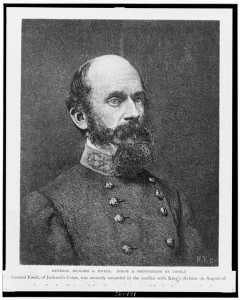 General Richard S. Ewell--General Ewell, of Jackson's Corps, was severely wounded in the conflict with King's division on August 28 (llus. from Century Magazine, 1886; LOC:  LC-USZ62-121086)