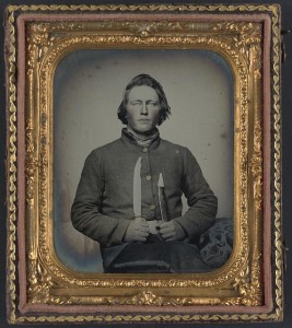 Private Samuel H. Wilhelm of I Company, 4th Virginia Infantry Regiment with knife (between 1862 and 1863; LOC: LC-DIG-ppmsca-32458)