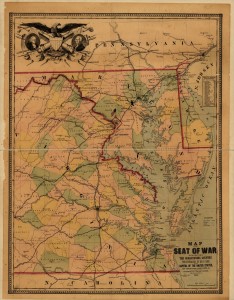 Map of the seat of war exhibiting the surrounding country, the approaches by sea & land to the capitol of the United States, and the military posts, forts, &c.Philadelphia, Jacob Monk, 1861.  (LOC: http://www.loc.gov/item/99448479)