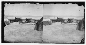 Alexandria, Virginia (vicinity). Battery Rodgers, erected in 1863, overlooking the Potomac river near Jones' Point. 15-inch Rodman gun (left). 200 pd. Parrott rifle and gun (right) (between 1862 and 1869; LOC: LC-DIG-cwpb-00635)