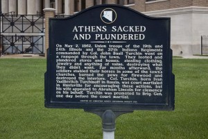 "Sacked and Plundered" historic sign, Athens, Alabama (by Carol M. Highsmith, 2010; LOC: LC-DIG-highsm-09014)