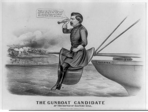 The gunboat candidate at the Battle of Malvern Hill (Currier & Ives, 1864; LOC: LC-USZ62-92038)