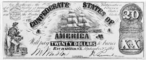 Photographs of six pieces of Confederate paper currency (c1875; LOC: LC-USZ62-110272)