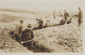 U.S. Marines in France Digging in. Training for modern warfare consists mostly in digging one trench after another, and our boys, realizing the importance of this training, go at it with a will. (between 1917 and 1919; LOC:  LC-DIG-ds-04289)