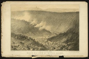 Bird's eye view of Mauch Chunk, from Mount Pisgah tow[ard Le]high Gap in the distance (between 1857 and 1867; LOC:  LC-DIG-ppmsca-19632)