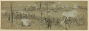 View of the rebel position at Mine run--2nd corps batteries in foreground (by Alfred R. Waud, Published in Harper's Weekly, January 2, 1864, p. 13.; LOC:  LC-DIG-ppmsca-22416)