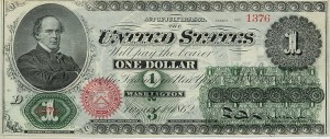 Obverse of the first official $1 bill of the United States in 1862 as a Legal Tender Note