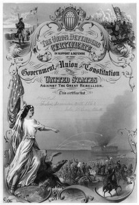 The Union defenders certificate in support & defense of the government, the Union and the Constitution of the United States against the Great Rebellion ( Ehrgott, Forbriger & Co., lithographer  c1863; LOC: C-USZ62-90747)