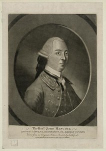 The honble. John Hancock of Boston in New-England, president of the American congress - done from an original picture painted by Littleford (London : Publish'd as the Act directs by C. Shepherd, 1775 October 25.; LOC:  LC-DIG-ppmsca-17519)