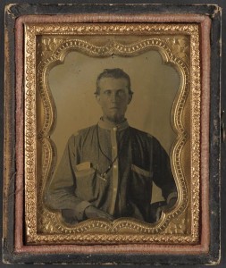 Private Reuben Goodson of Co. G, 52nd North Carolina Infantry Regiment in uniform (between 1862 and 1864; LOC: LC-DIG-ppmsca-34376)